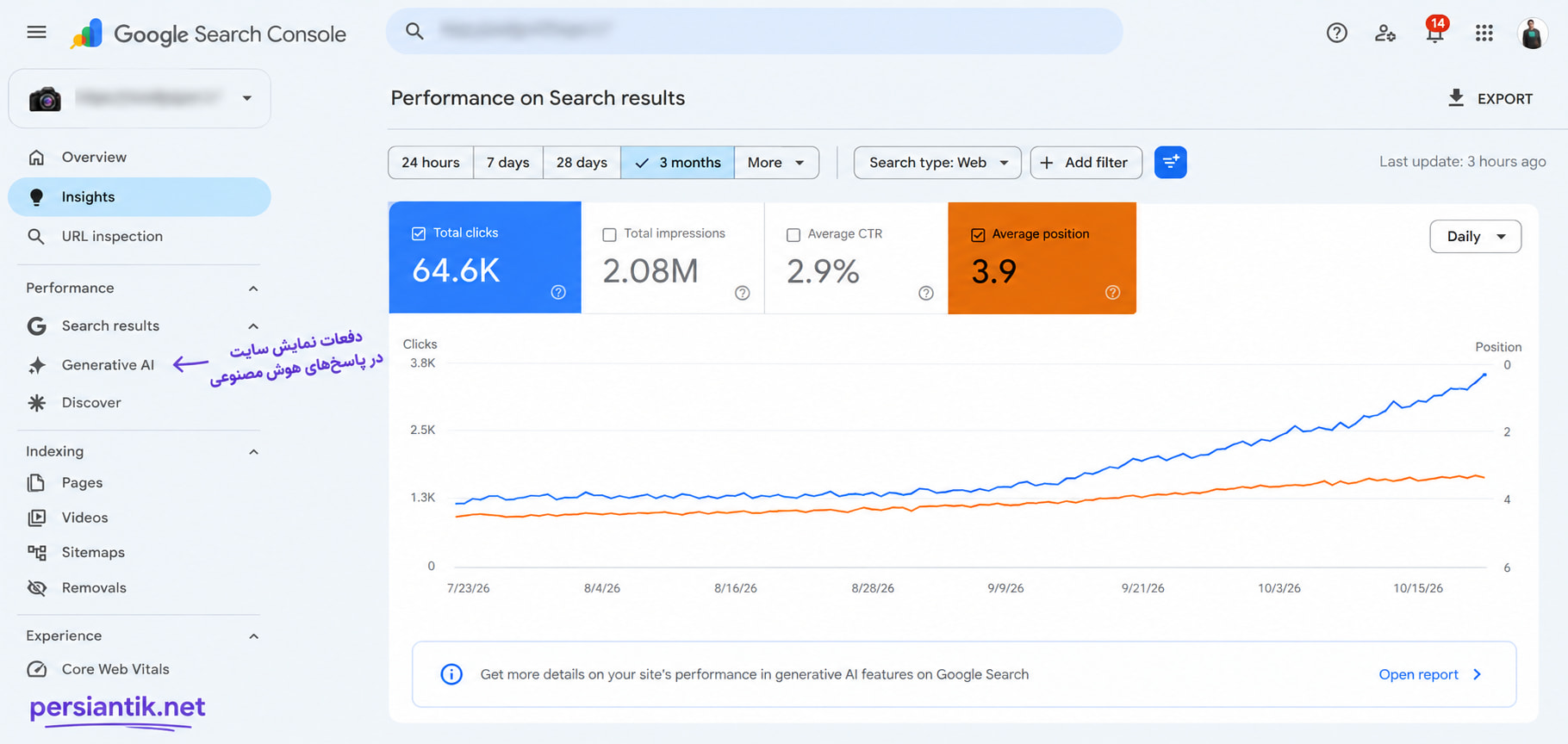 قسمت Search Results سرچ کنسول گوگل